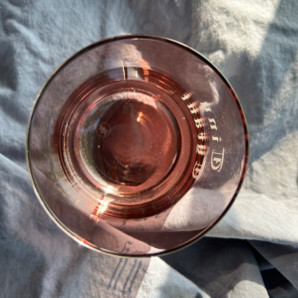 Pink Amethyst Krosno "Tiny Tyrant" Etched Double Old Fashioned Glass 16oz - Picture 5 of 6